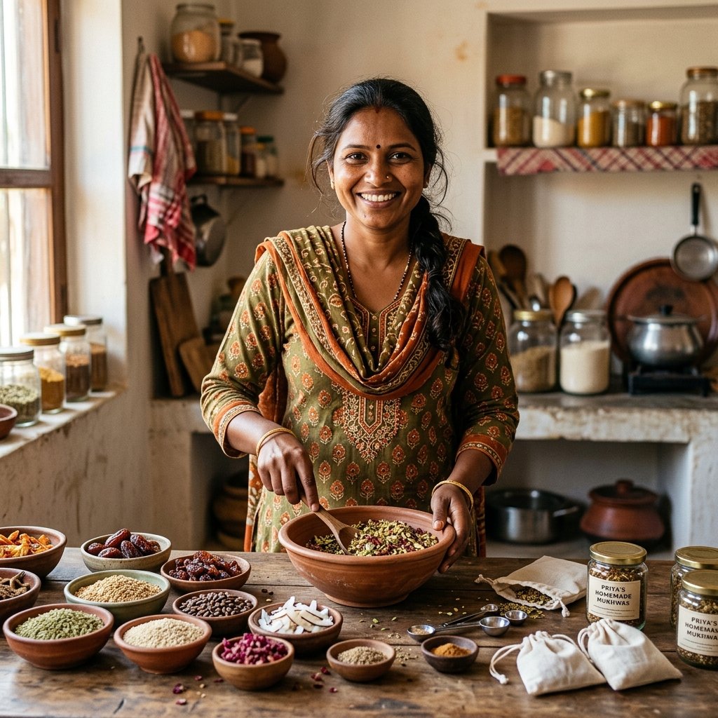 Fresh Mukhwas founder in her home kitchen
