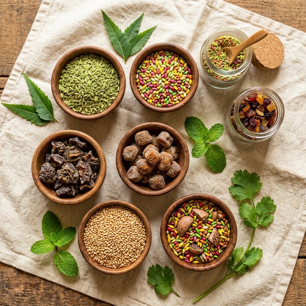 Fresh Mukhwas assortment in rustic bowls